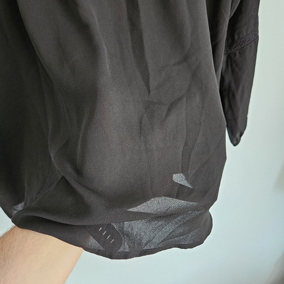 LOFT Flowy Black Long Sleeve Boho Wide Neck Semi-sheer Oversized Blouse Size L - Picture 3 of 6